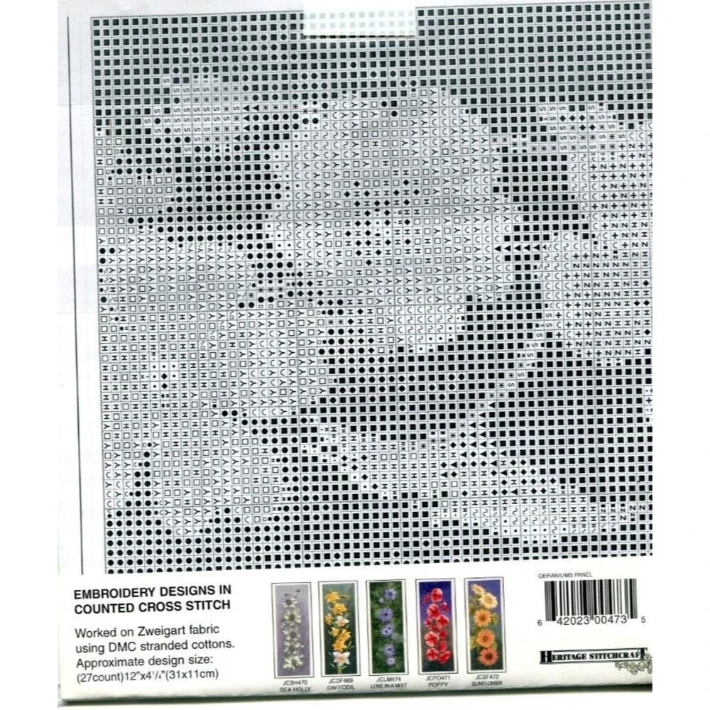 Cross Stitch Chart - Heritage Craft - Flower Panel - Geranium